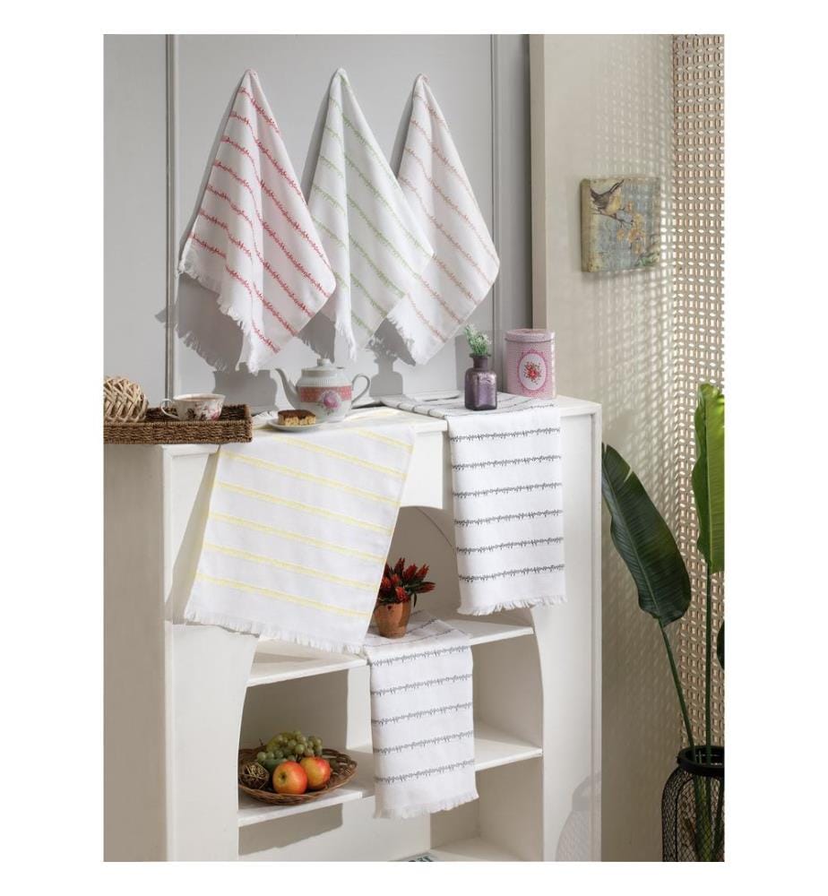 Ensemble de torchons de cuisine, 6 pièces, blanc, gris, vert, jaune, rouge, 100 % COTON
