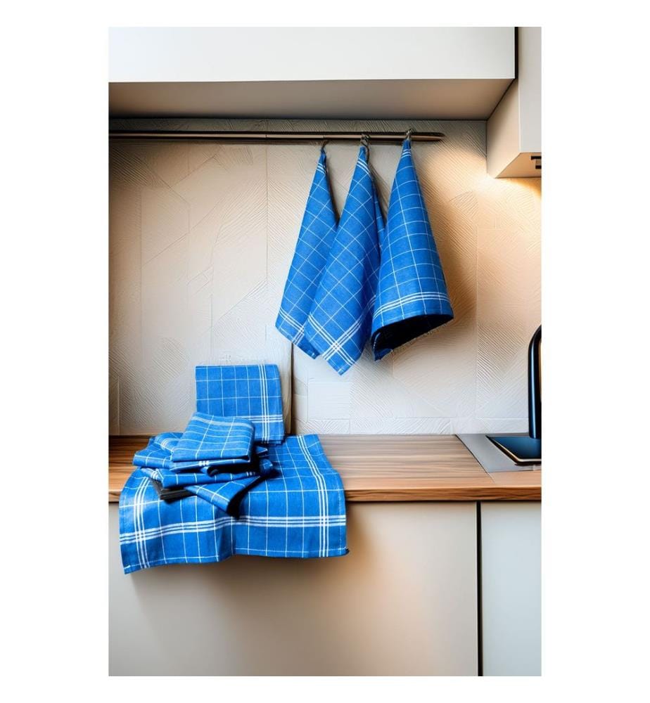 Kitchen Towel Set, 10 Pieces, Blue,White, 100% COTTON