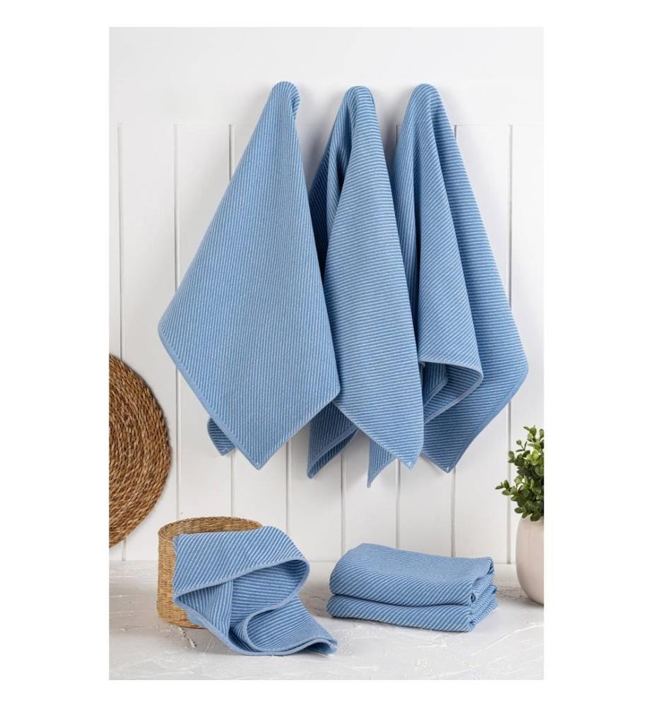Ensemble de torchons, 6 pièces, bleu denim, 90 % COTON / 10 % POLYESTER