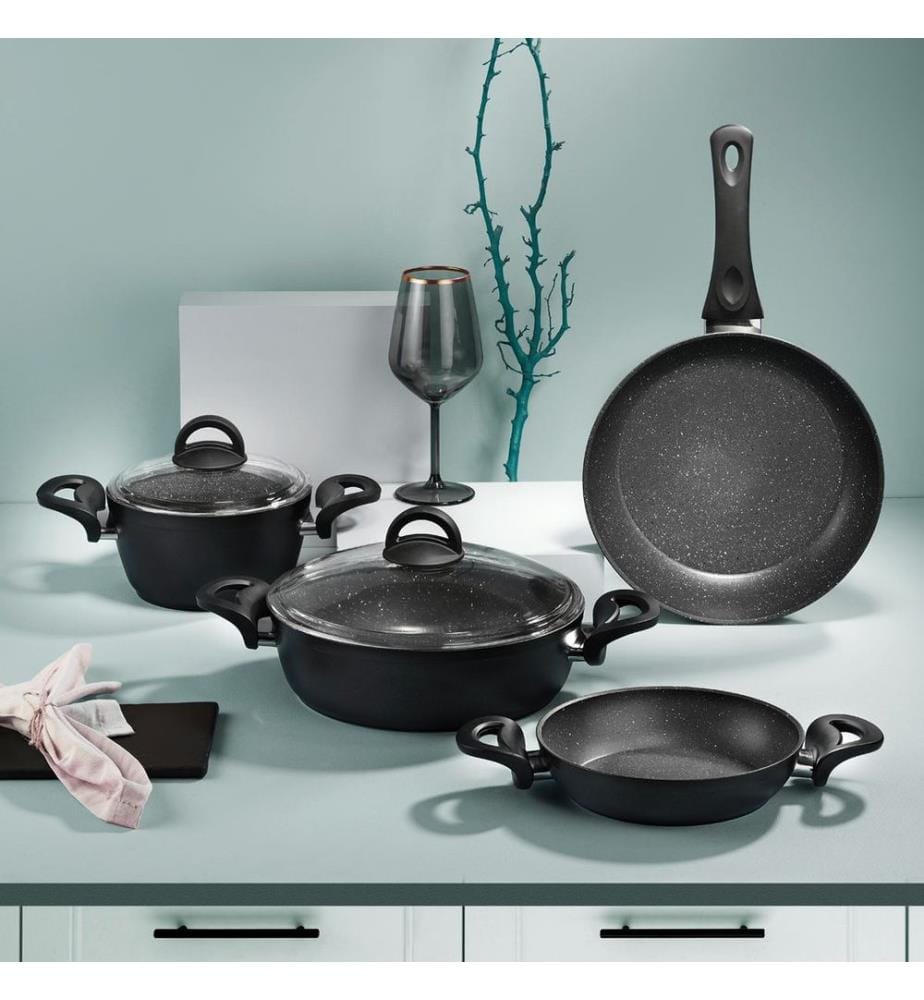 Set di pentole, 6 pezzi, nero, pentola 1: 26 cm (1 pezzo)