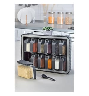 Set di barattoli per spezie, 13 pezzi, grigio, 100% plastica