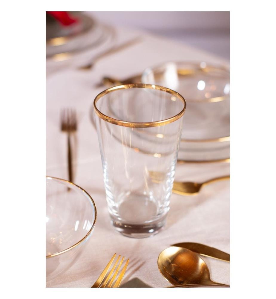 Glass Set, 4 Pieces, Gold, Transparent, 100% GLASS