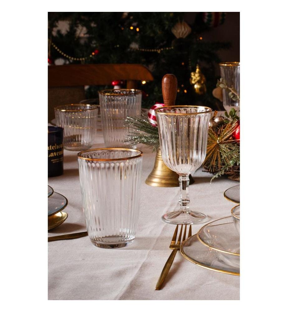 Glass Set, 4 Pieces, Gold, Transparent, 100% GLASS