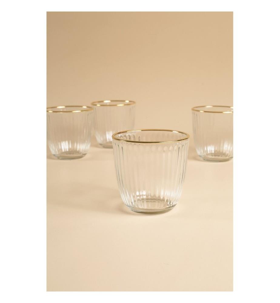 Glass Set, 4 Pieces, Gold, Transparent, 100% GLASS
