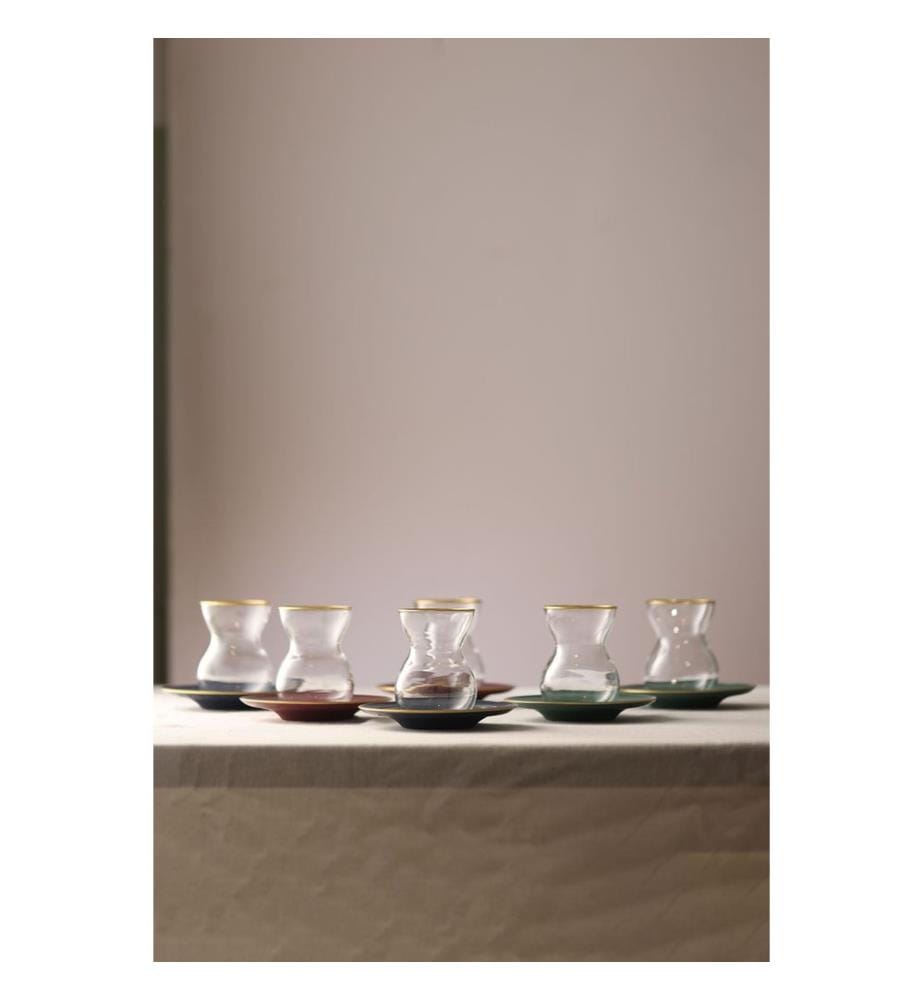 Teeglas-Set, 12-teilig, Transparent, Gold, Dunkelblau, Burgunderrot, Grün, 100 % Glas
