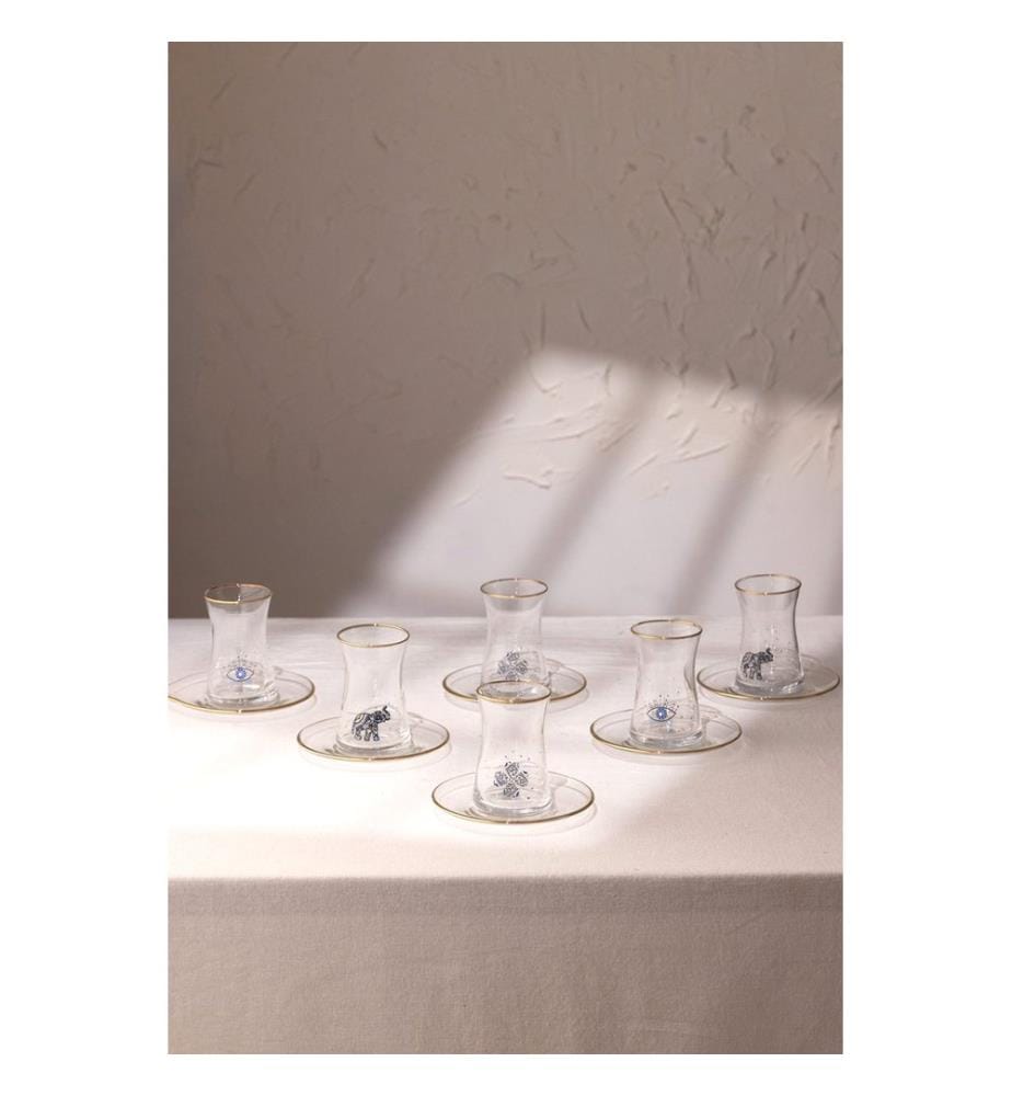 Teeglas-Set, 12-teilig, transparent, goldfarben, 100 % Glas
