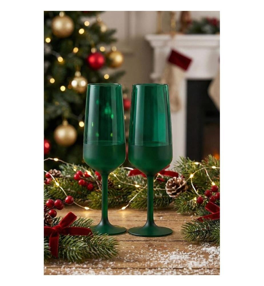 Champagnergläser-Set, 2-teilig, Grün, 100% Glas