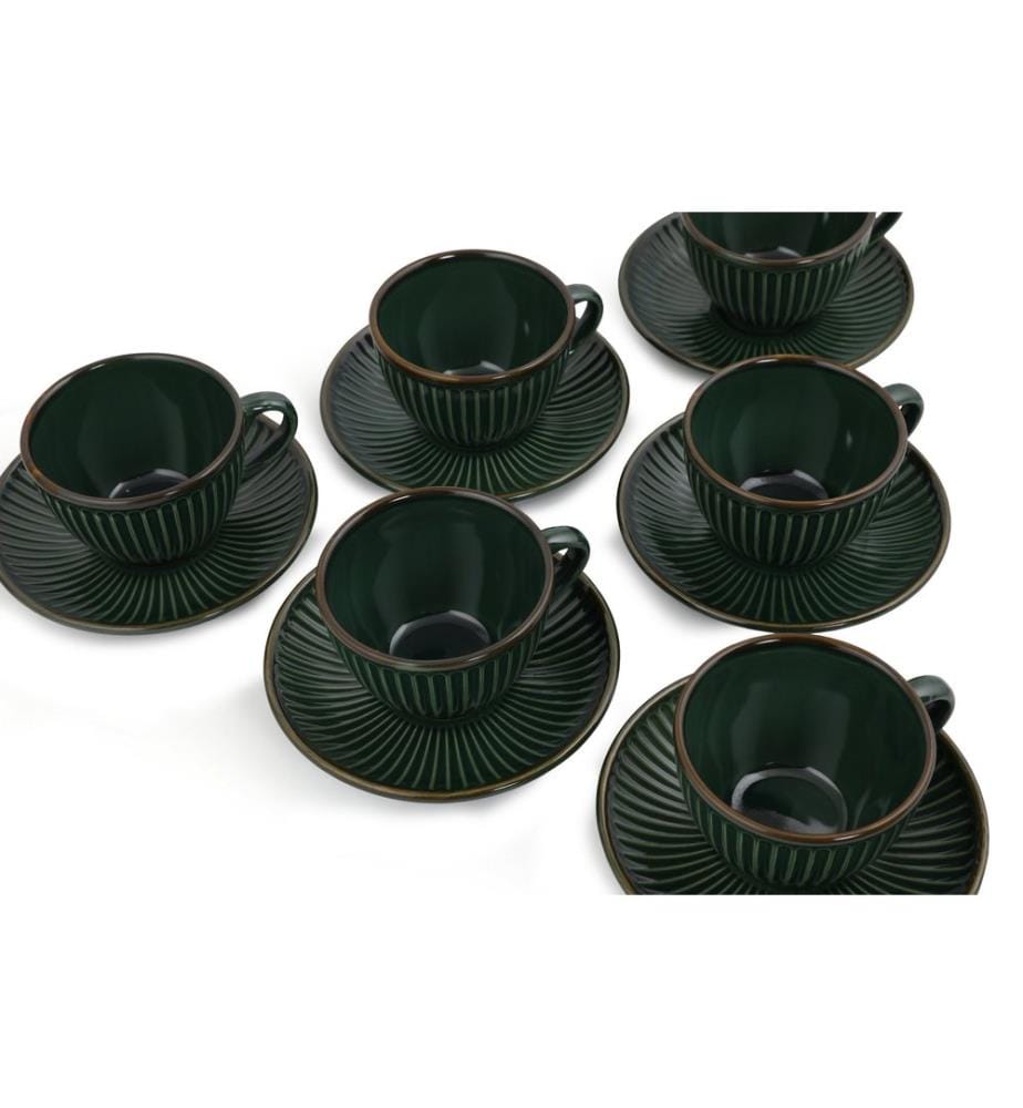 Tea Cup Set, 12 Pieces, Green, Ceramic, Does Not ABSorb Water