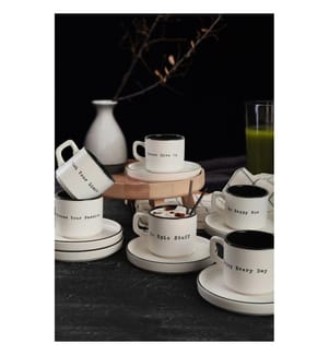 Set di tazze da tè, 12 pezzi, bianco, nero, 100% ceramica, antibatterico