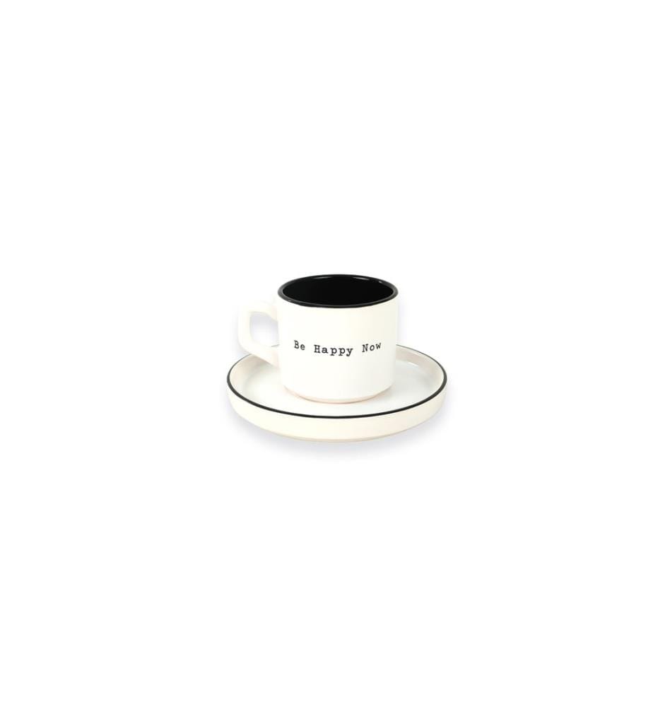 Tea Cup Set, 12 Pieces, White, Black, 100% Ceramic, Antibacterial