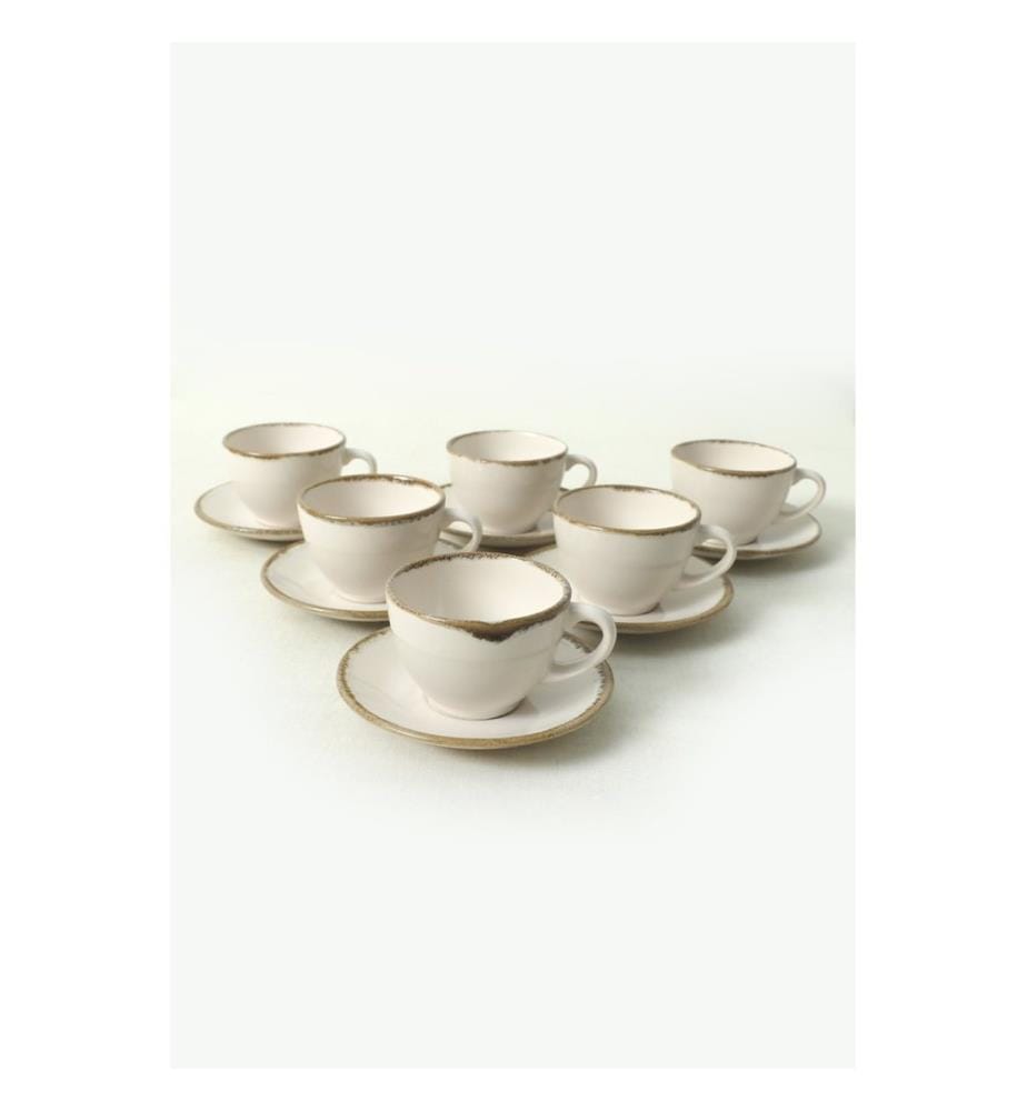 Tea Cup Set, 12 Pieces, Cream, 100% Ceramic, Antibacterial