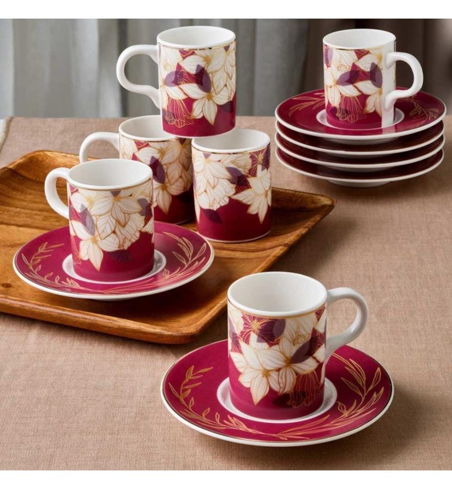 Coffee Cup Set, 12 Pieces, Multicolor, 100% PORCELAIN