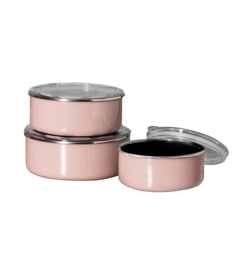Storage Box Set, 3 Pieces, Pink, 100% ENAMEL