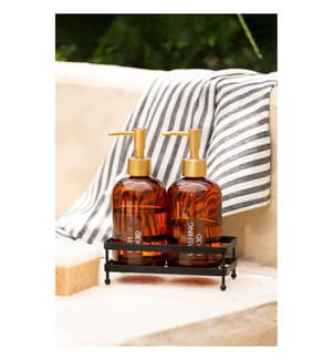 Soap Dispenser Set, 3 Pieces, Amber, 100% GLASS