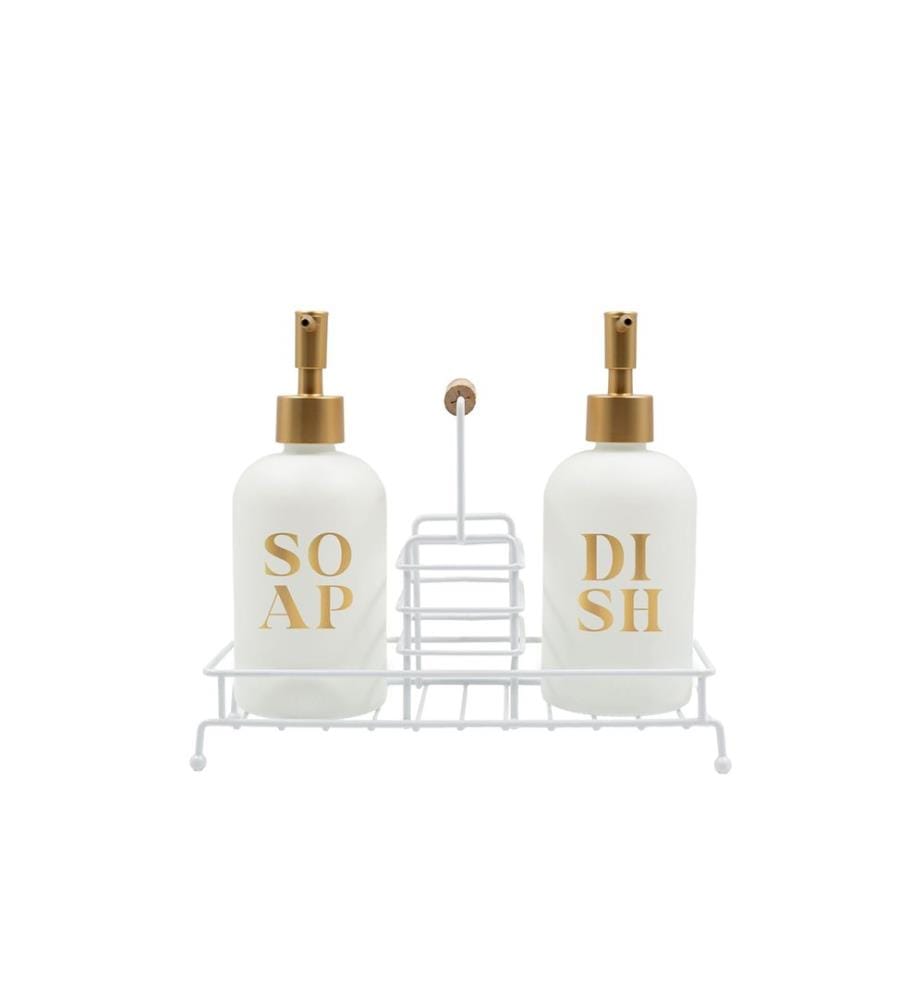 Distributeur de savon, 3 pièces, blanc, 100% VERRE