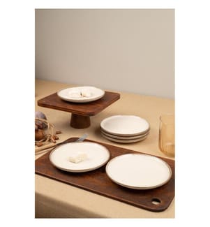 Set da portata per torta, 6 pezzi, color crema, 100% porcellana