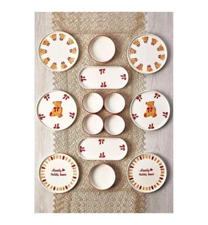 Set per la colazione, 14 pezzi, marrone, bianco, 100% ceramica