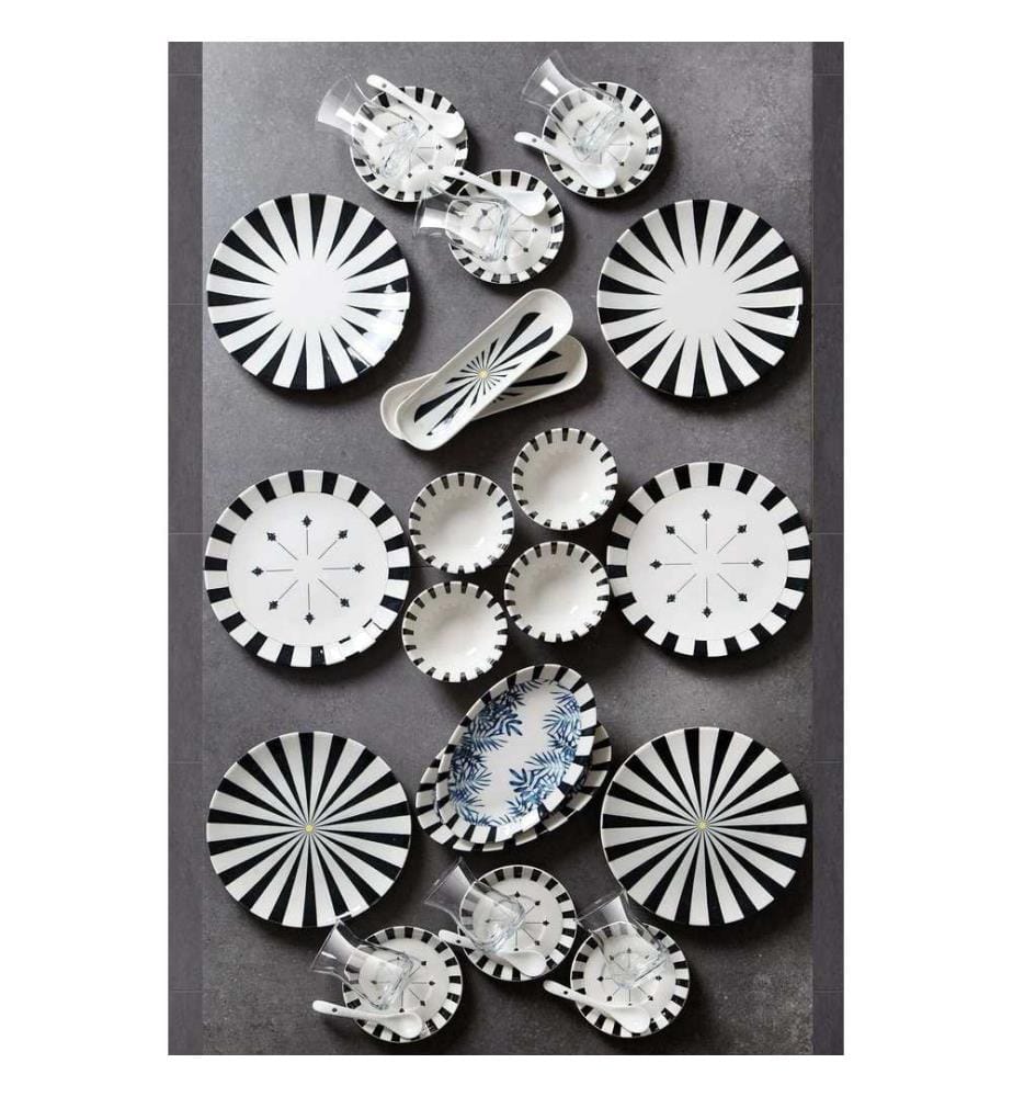 Breakfast Set, 32 Pieces, Black, White, 100% CERAMIC