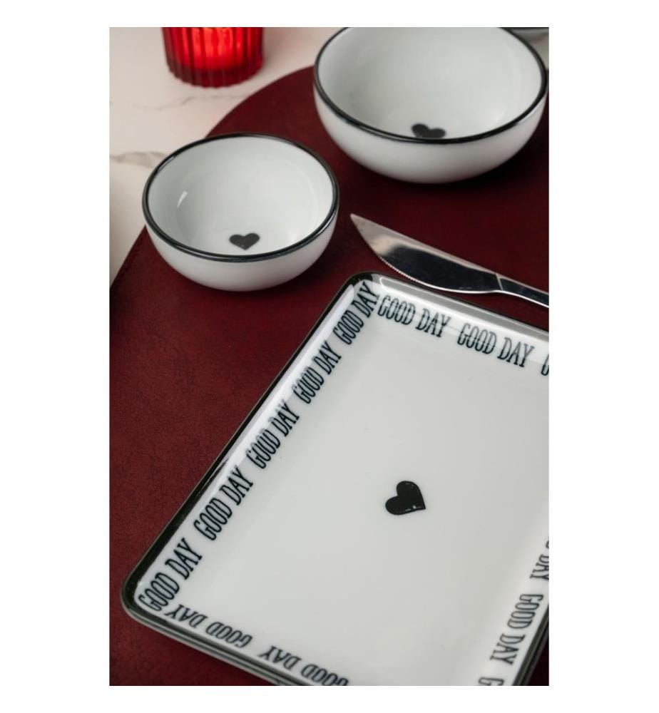 Breakfast Set, 14 Pieces, White, Black, 100% PORCELAIN