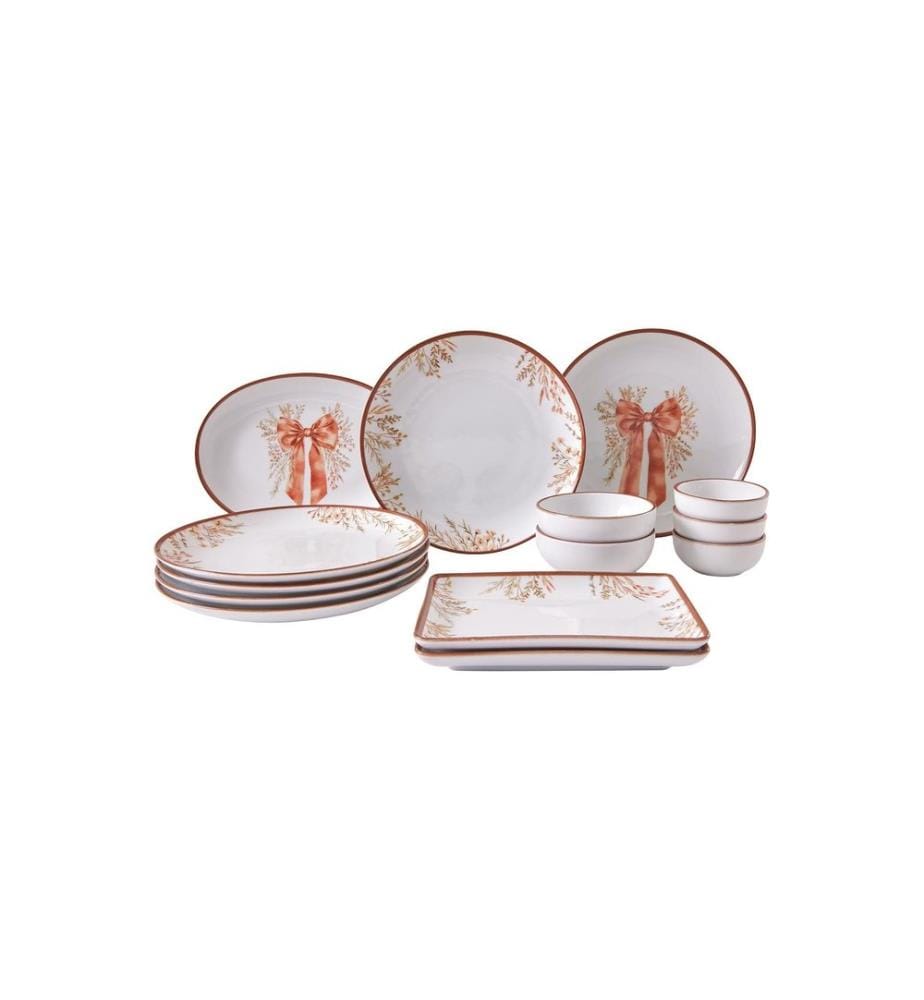 Breakfast Set, 14 Pieces, Orange, 100% PORCELAIN