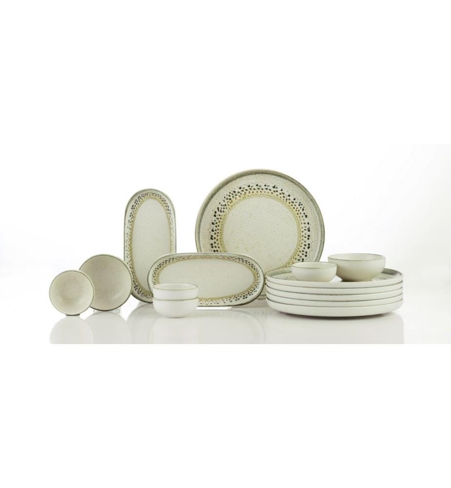 Breakfast Set, 14 Pieces, Green, 100% PORCELAIN
