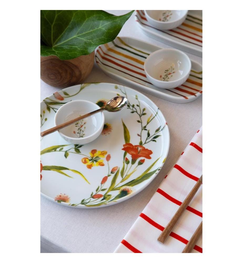 Breakfast Set, 14 Pieces, White, Green, Yellow, Orange, 100% PORCELAIN