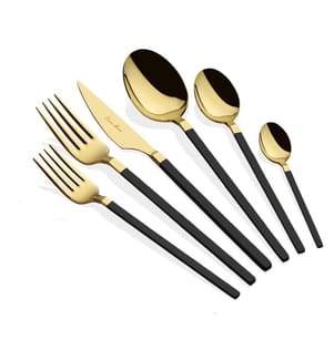 Ensemble de couverts, 36 pièces, or, noir, 100% INOX