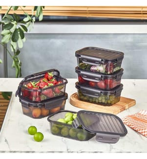 Aufbewahrungsbox-Set, 6-teilig, 100 % Kunststoff, transparent, schwarz