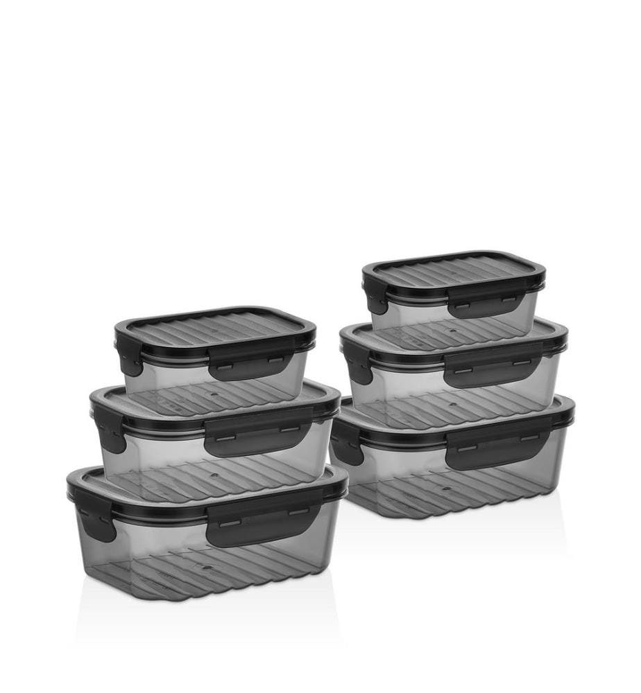Aufbewahrungsbox-Set, 6-teilig, 100 % Kunststoff, transparent, schwarz