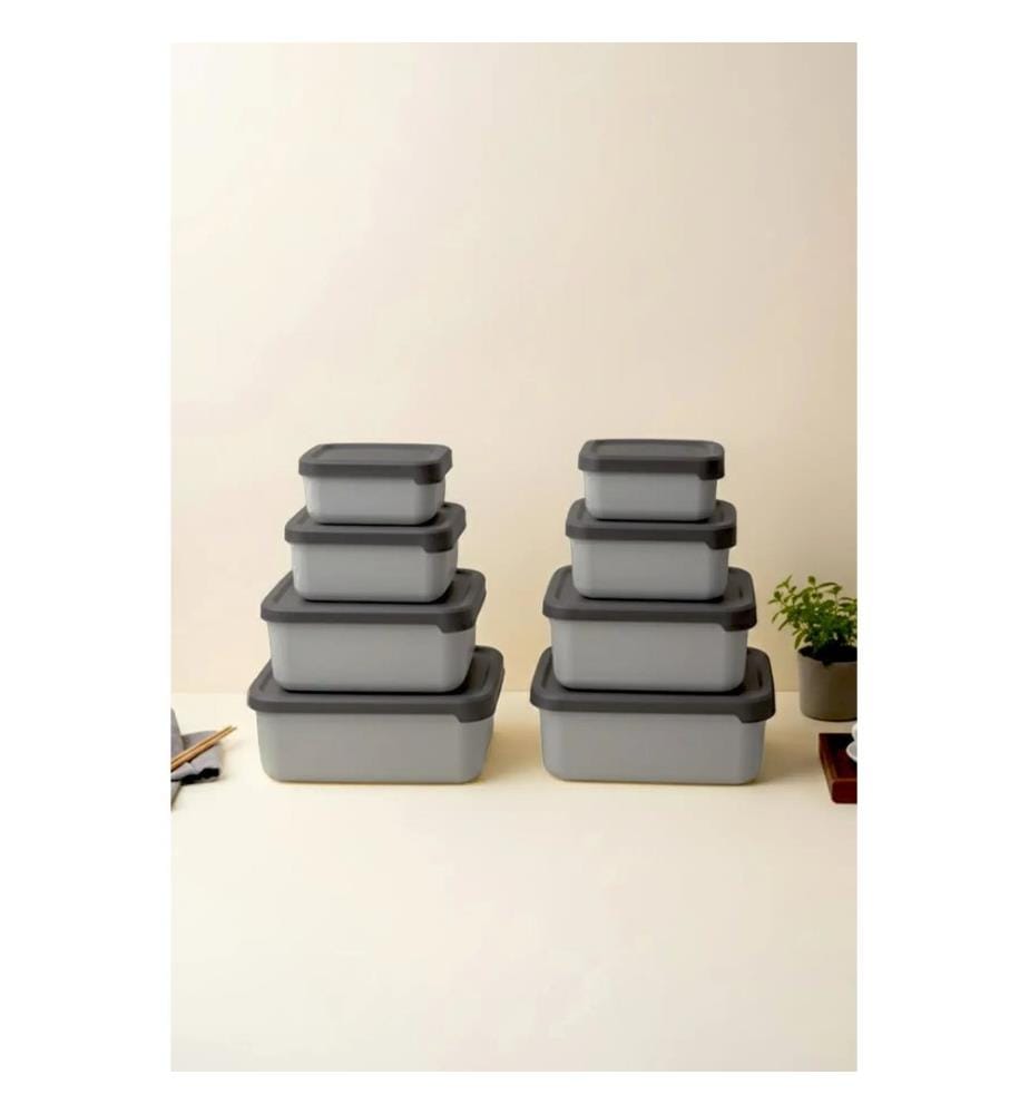Aufbewahrungsbox-Set, 8-teilig, 100 % Kunststoff, Grau