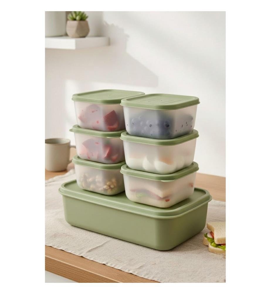 Ensemble de boîtes de rangement, 7 pièces, 100 % plastique, vert