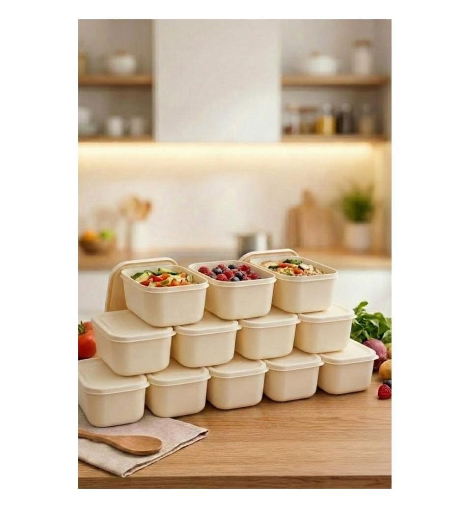 Aufbewahrungsbox-Set, 12-teilig, 100 % Kunststoff, Creme