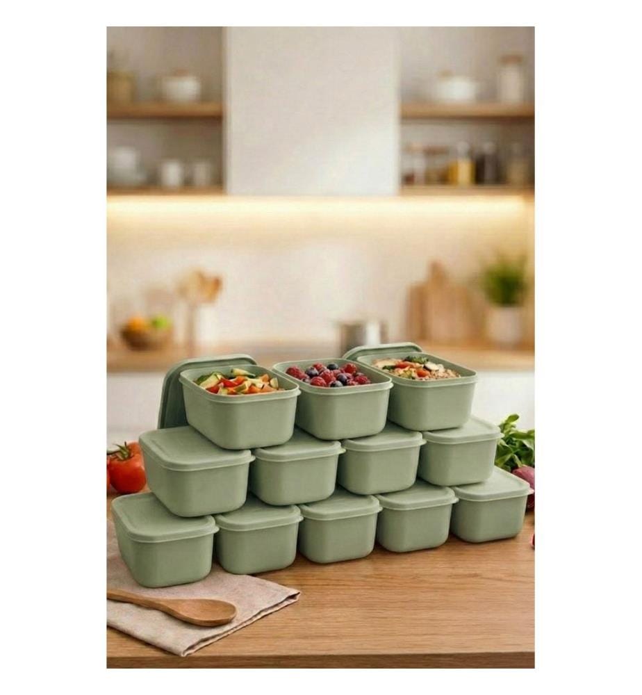 Ensemble de 12 boîtes de rangement, 100 % plastique, vertes