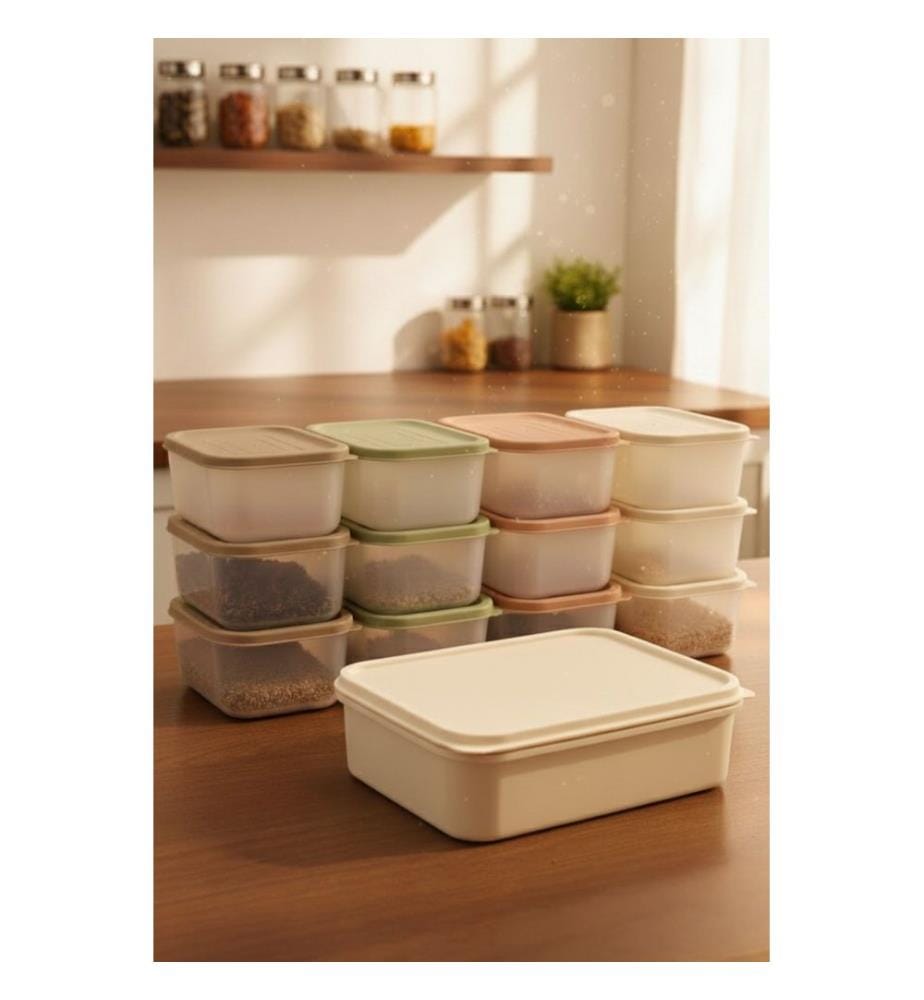 Aufbewahrungsbox-Set, 13-teilig, 100 % Kunststoff, Creme