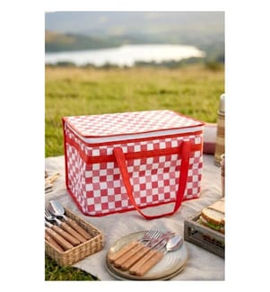 Picknickkorb, 100 % Aluminium, Rot, Weiss