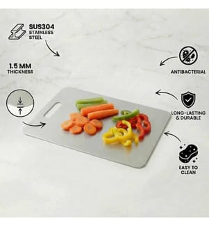 Planche à découper, 100 % acier inoxydable SUS304, argent