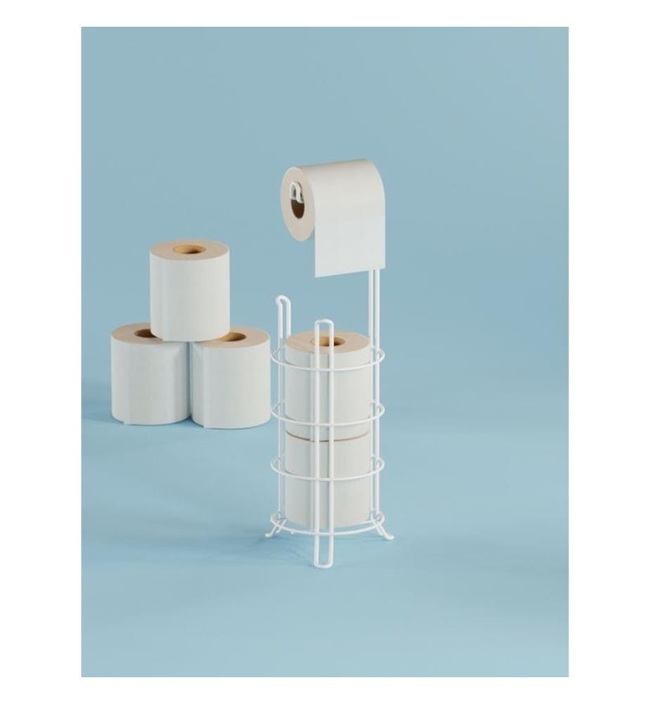 Porte-papier toilette, 100 % métal, blanc
