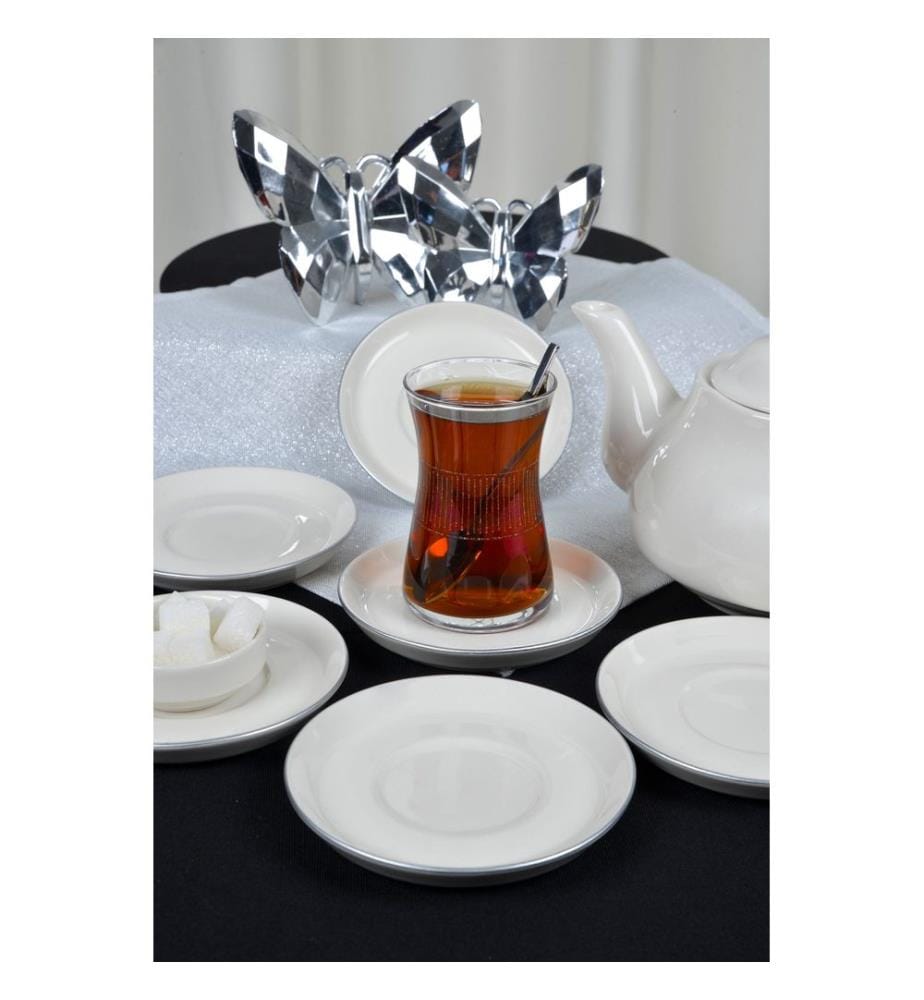 Service de soucoupes, 6 pièces, 100 % porcelaine, blanc, platine