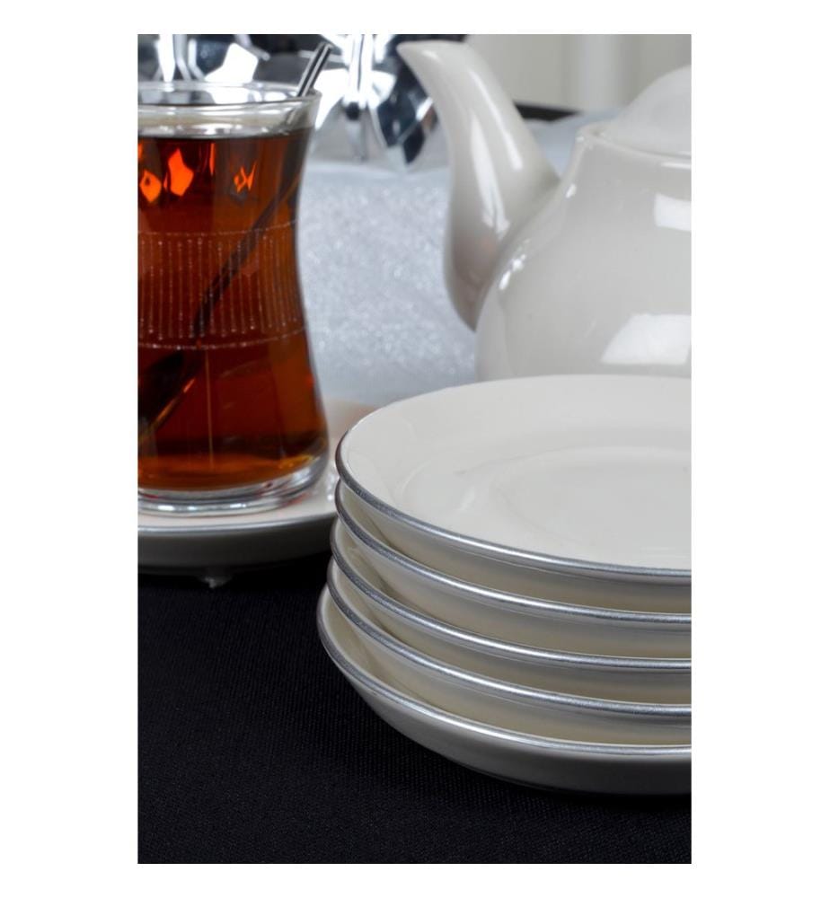 Service de soucoupes, 6 pièces, 100 % porcelaine, blanc, platine