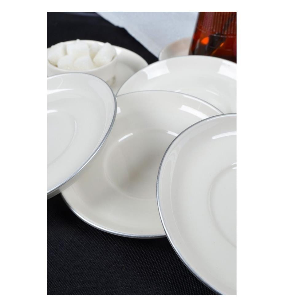 Service de soucoupes, 6 pièces, 100 % porcelaine, blanc, platine