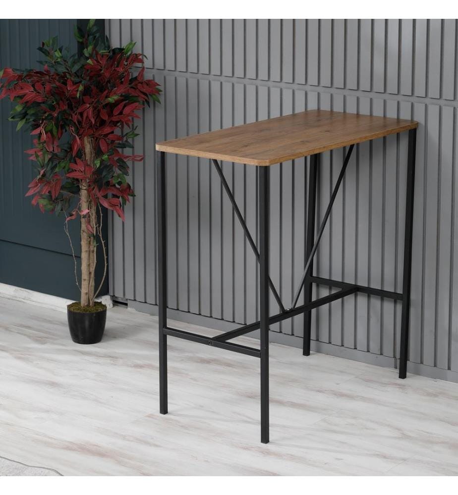 Table de bar, Noyer, Noir, Panneau de particules mélaminé, Structure : Métal
