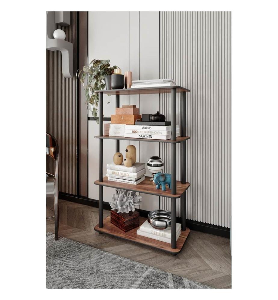 Étagère, noyer, 100 % MDF, pieds en bois