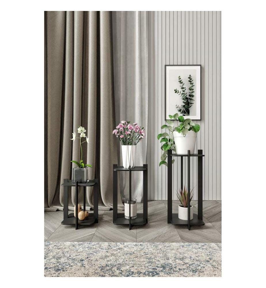 Support pour plantes en bois, noir, 100 % MDF, pieds en bois