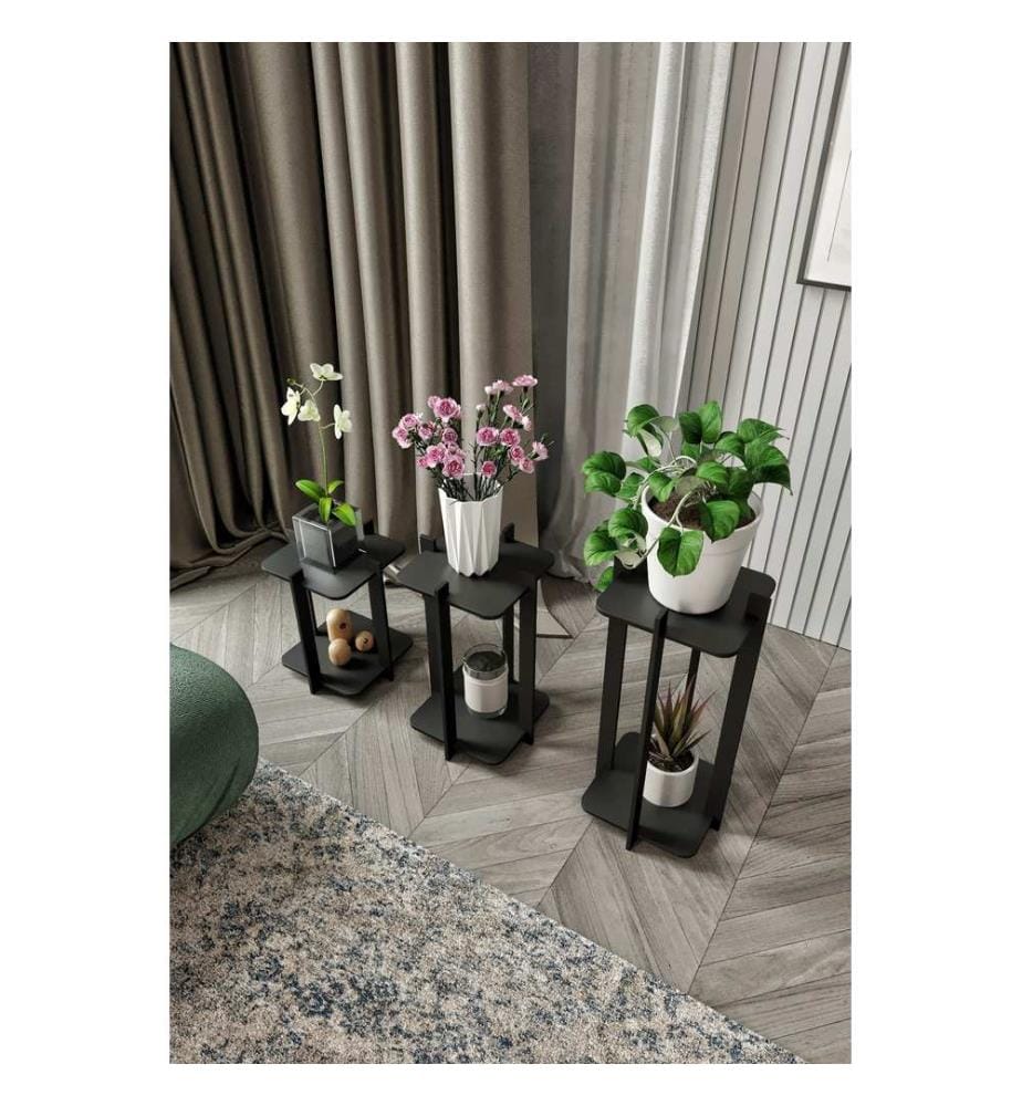 Support pour plantes en bois, noir, 100 % MDF, pieds en bois