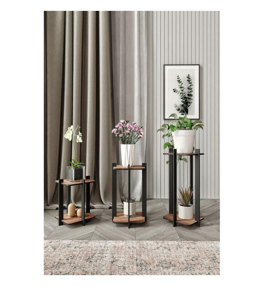 Support pour plantes en bois, noyer, 100 % MDF, pieds en bois