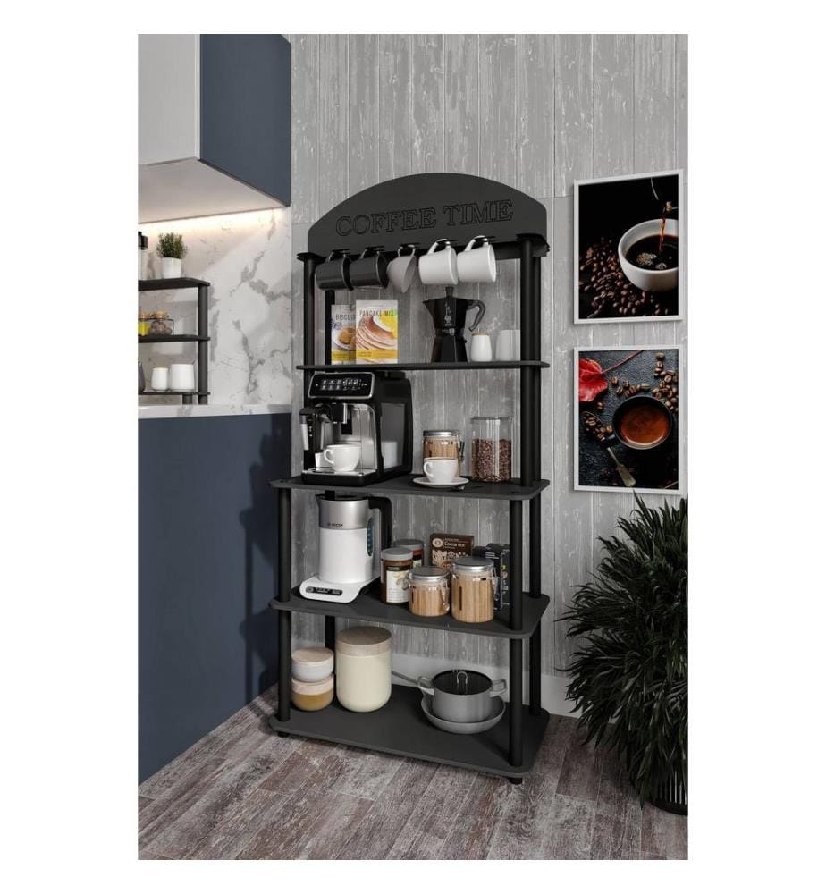 Porta caffè, nero, 100% MDF, gambe in legno