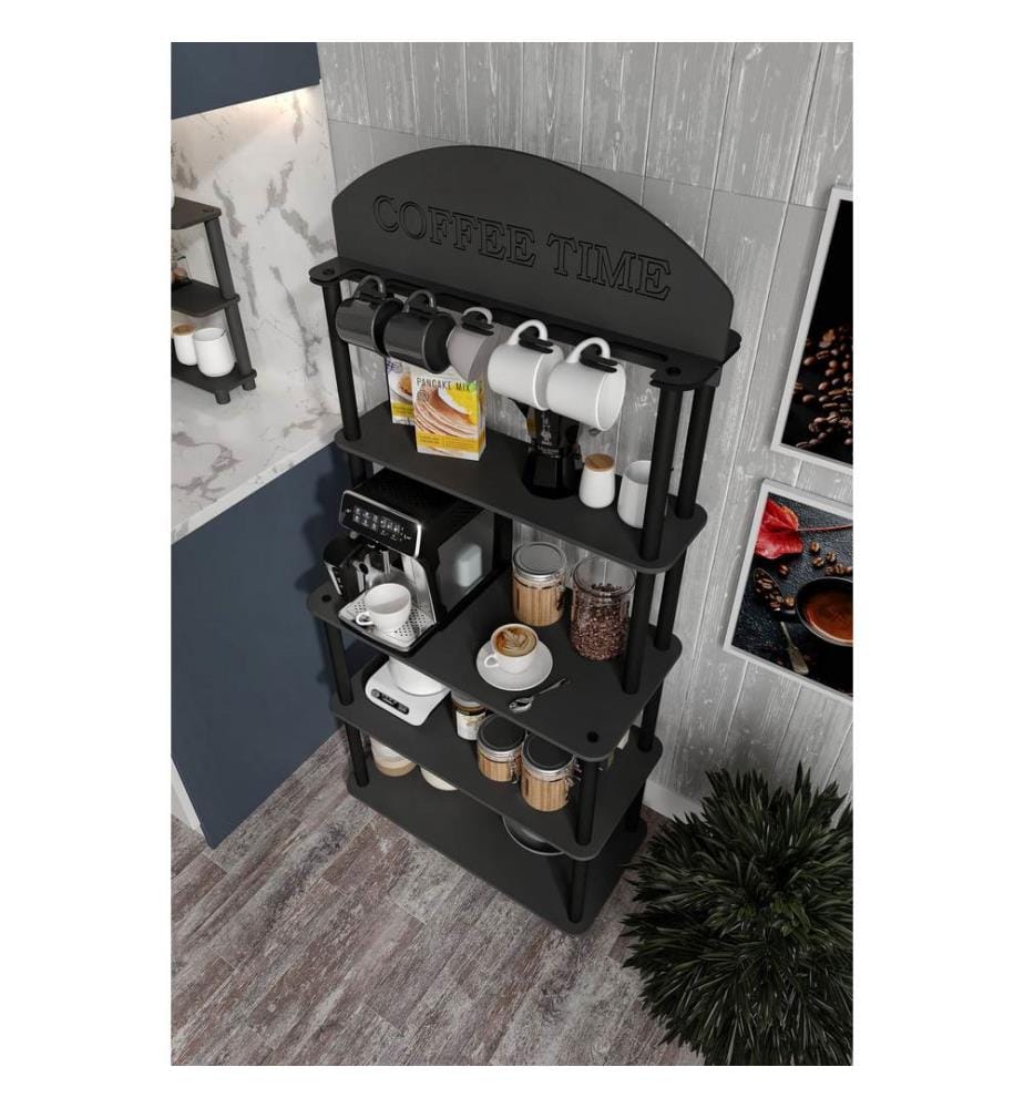 Porta caffè, nero, 100% MDF, gambe in legno