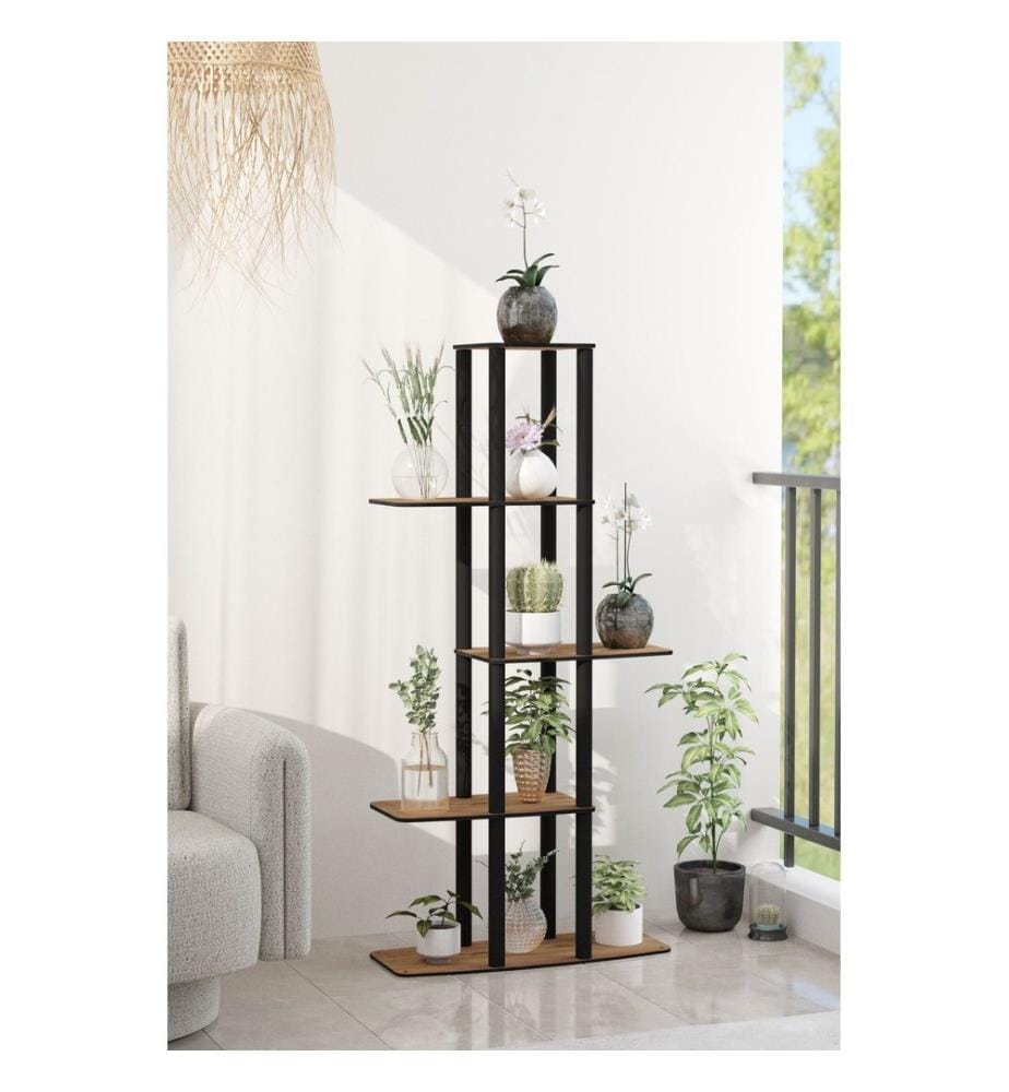 Support pour plantes en bois, noyer, 100 % MDF, pieds en bois