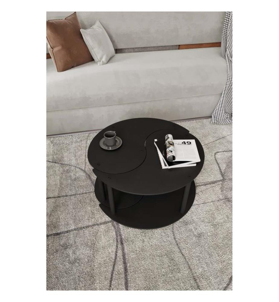 Couchtisch-Set, schwarz, 100 % MDF, Holzbeine