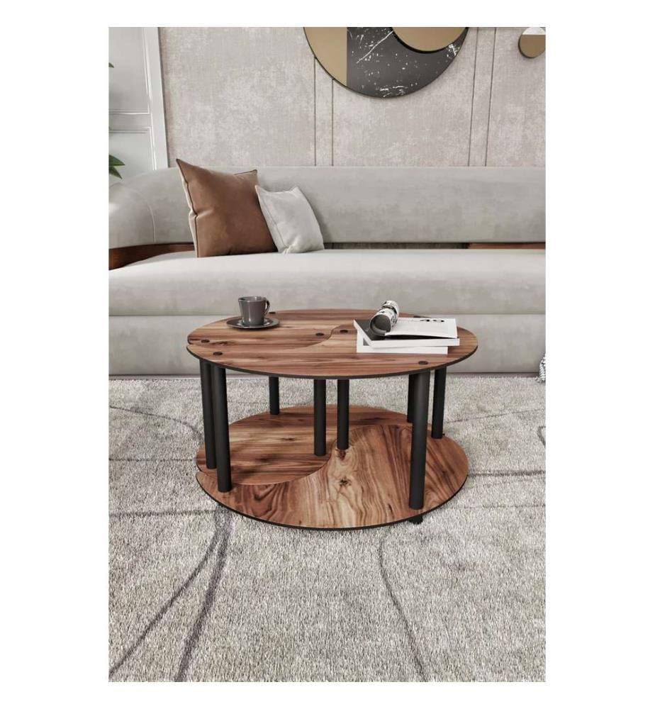Couchtisch-Set, Walnuss, 100 % MDF, Holzbeine
